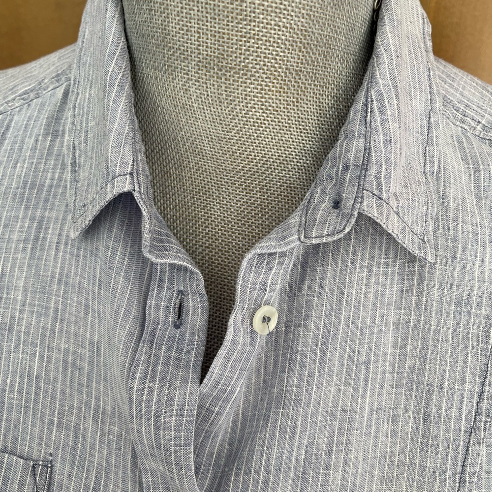 MAX MARA WEEKEND Women's Linen Blue/White Pinstripe Short Sleeve Shirt, Size 4-6 - Picture 4 of 14
